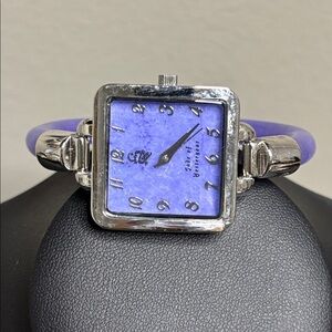 Genuine Jade of Yesteryear Purple and Silver Square Face Bangle Watch WORKING